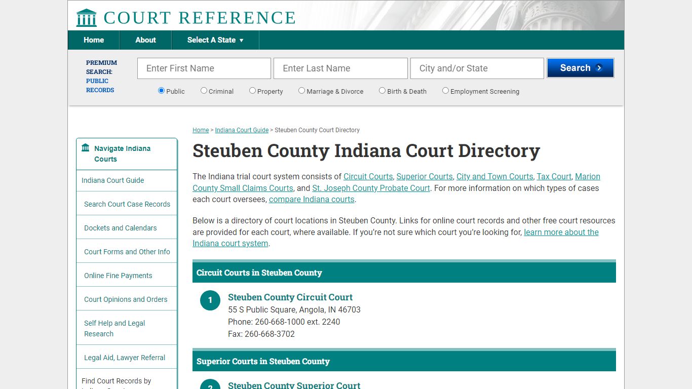 Steuben County Indiana Court Directory | CourtReference.com