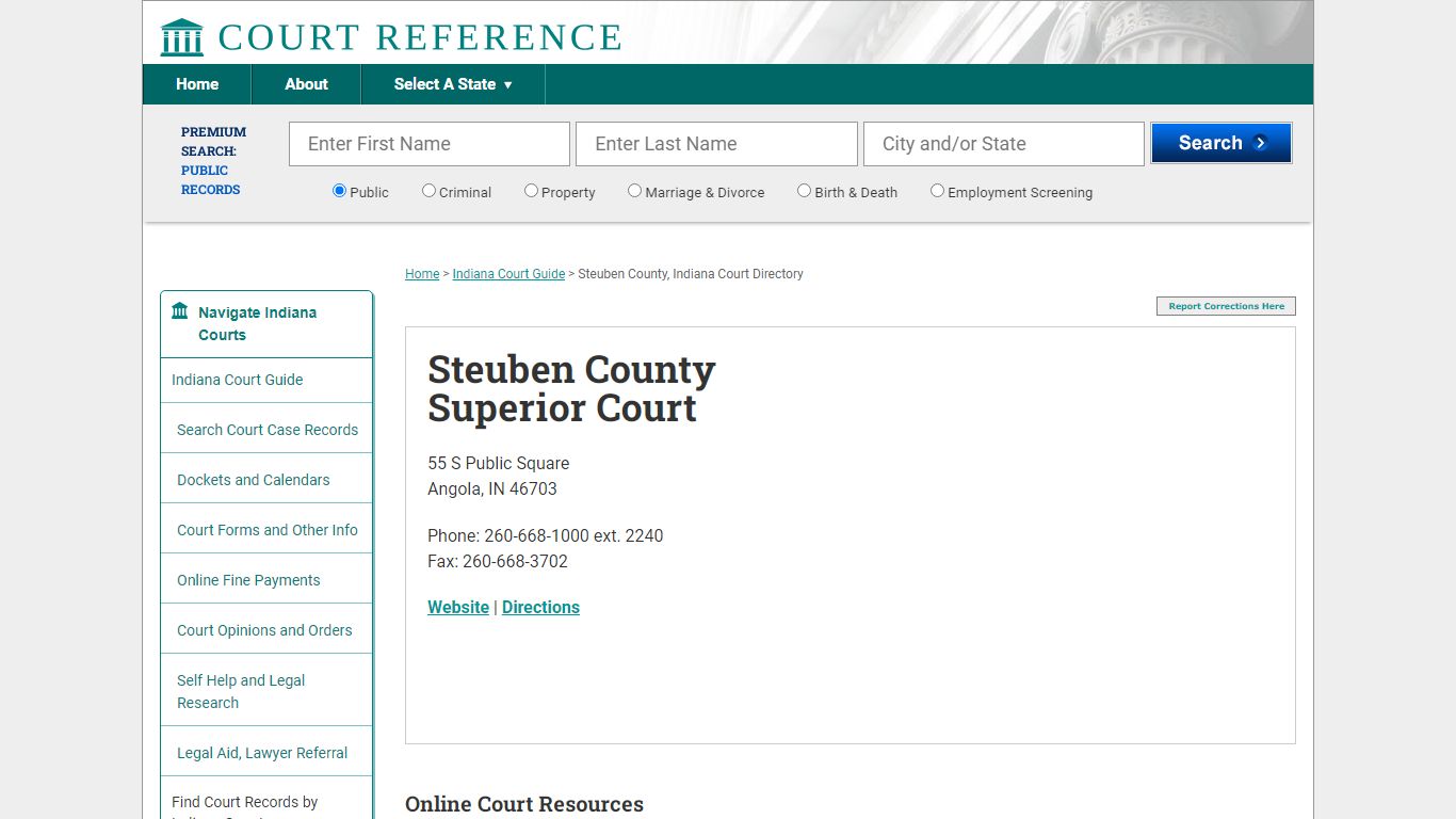 Steuben County Superior Court - Court Records Directory